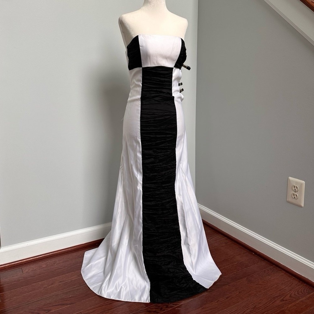 Gunne Sax Sexy Y2K Vintage Strapless Checkered Black White Gown Dress Corset‎